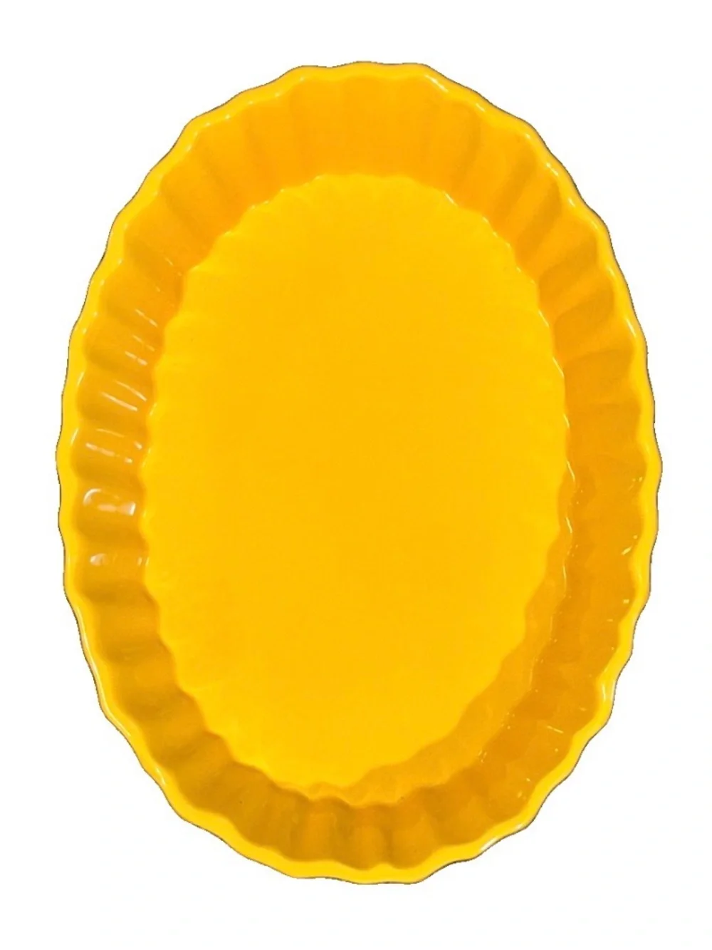 Vintage Mustard Yellow Ceramic Oval Baking Dish Scalloped Fluted Retro